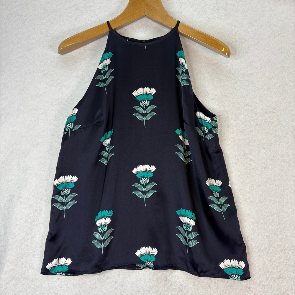 Ann Taylor Studio Collection Navy Floral Silk High Neck Tank Women M Capsule NWT